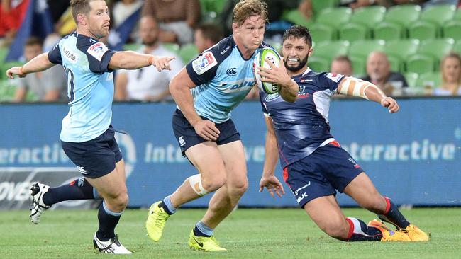 Michael Hooper during the Round 5 Super Rugby match between the Melbourne Rebels and the NSW Waratahs at AAMI Park in Melbourne, Friday, March 24, 2017. (AAP Image/Mal Fairclough) NO ARCHIVING, EDITORIAL USE ONLY