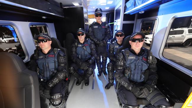 Victoria Police reveal their new public order response vehicles. Picture: Alex Coppel