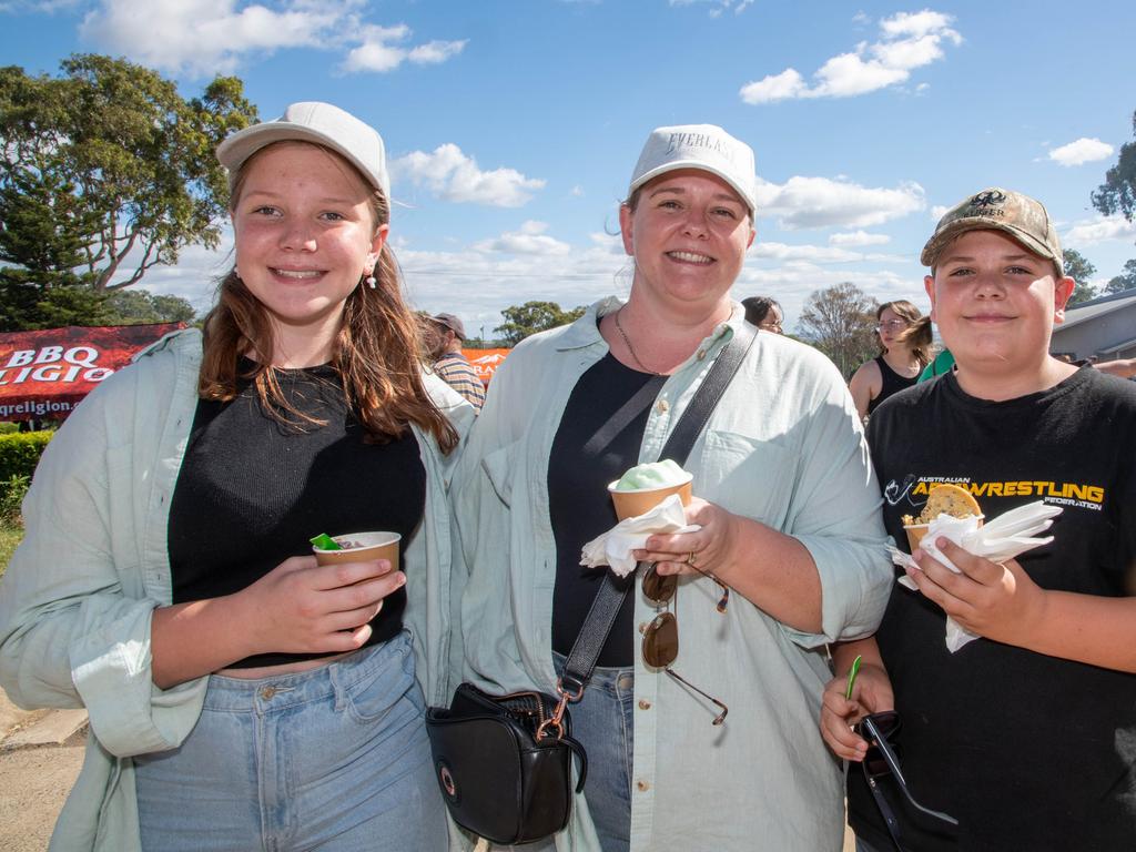 Gabrielle, Melissa and Julius Stifanic. Meatstock - Music, Barbecue and Camping Festival at Toowoomba Showgrounds.Saturday March 9th, 2024 Picture: Bev Lacey