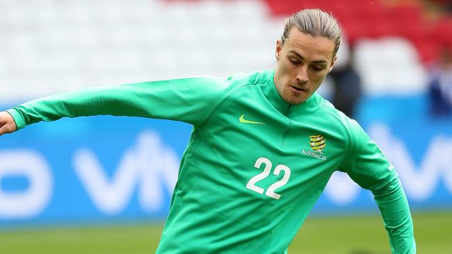 Jackson Irvine is a strong chance to take the place of Aaron Mooy in midfield for the Socceroos at the Asian Cup. Picture: Getty Images 