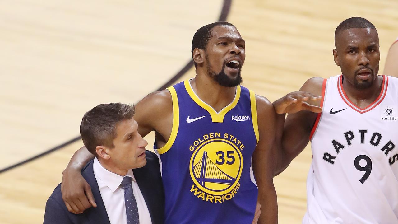 Kevin Durant ruptures his achilles tendon in Game 5.