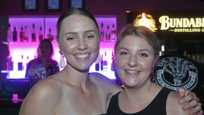 L-R Sophie Cowan and Laura Shaw at Zodiac Nightclub.Photo Liam Fahey / Morning Bulletin