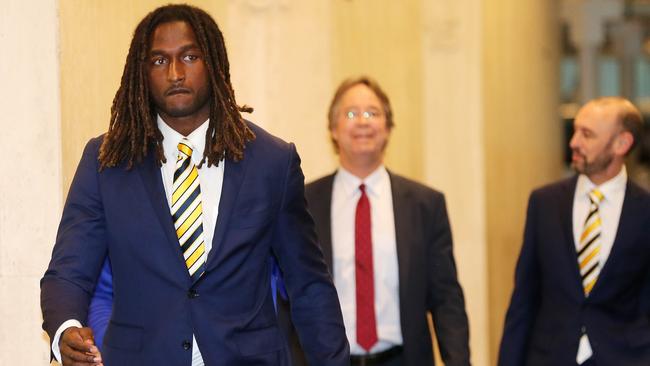 Nic Naitanui leaves his tribunal hearing. Picture: Nic Ellis