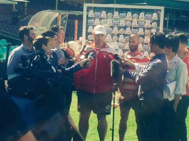 Longmire addresssing the media this afternoon (Source Swans Twitter)