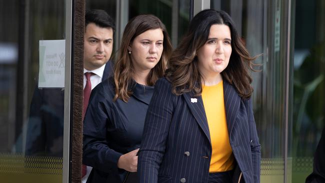 Brittany Higgins emerges from court in tears following the first day of her rape trial against Bruce Lehrmann.Picture: NCA NewsWire / Gary Ramage