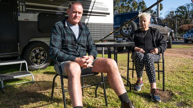 Denis and Bev Wallis are living in a caravan on their property where their home of 35 years burnt to the ground., Picture: Josh Burkinshaw