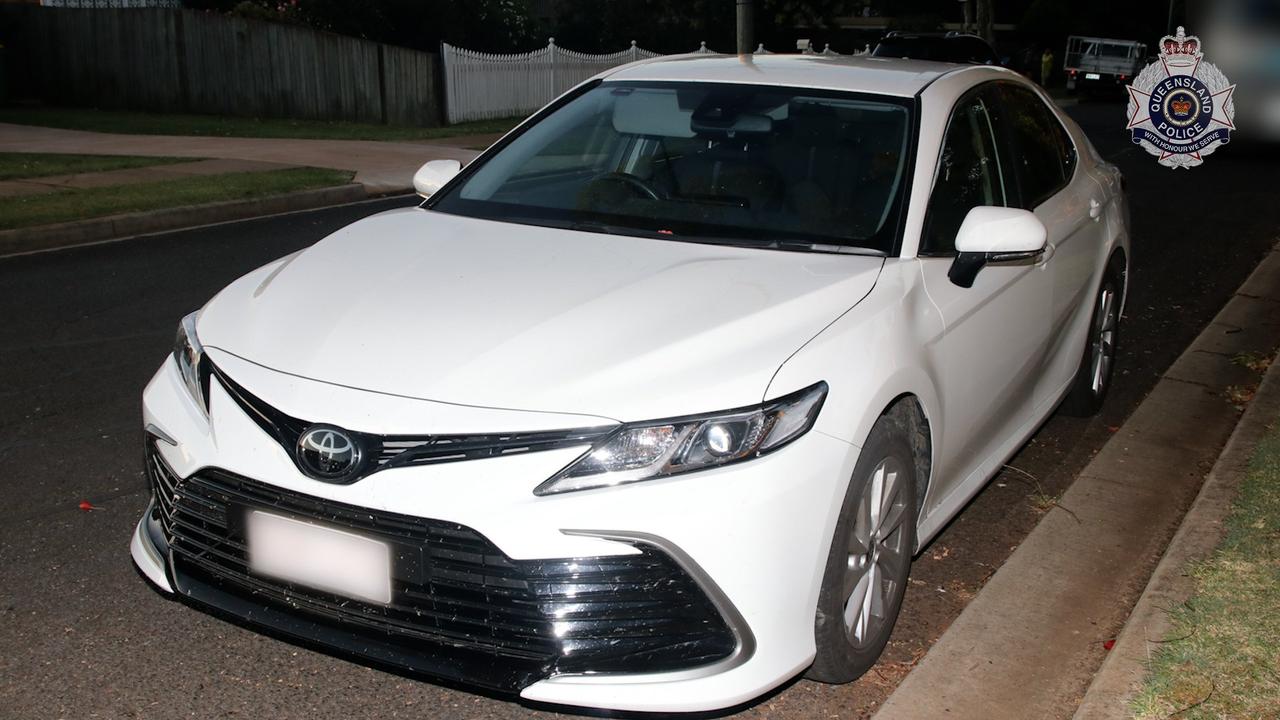 Police have called for the public’s help to identify people who were inside a 2004 white Toyota Camry found on Gladstone St, North Toowoomba following the shooting. Picture: QLD Police