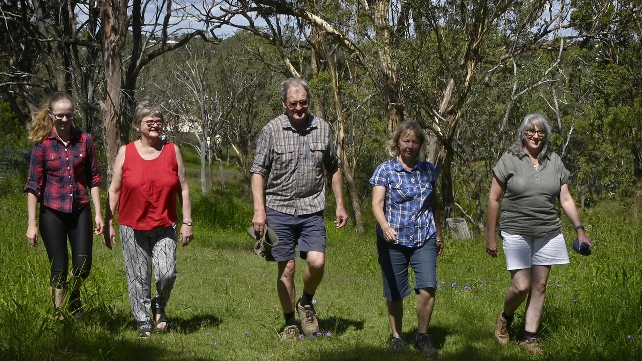 Mt Peel Scavenger hike to raise awareness of mental health. From left; Isabel Barton, Caryn Powell, Jim Barton, Linda Barton, Fleur Winter.