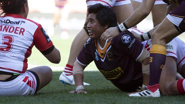 Feterika crashed over for a try in Brisbane’s first NRLW game.