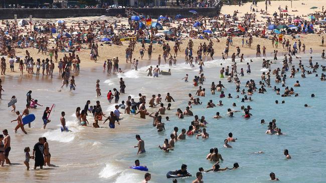 Bathers escape the sweltering heat down at Coogee Beach which will no doubt be packed this summer. Picture: Bradley Hunter