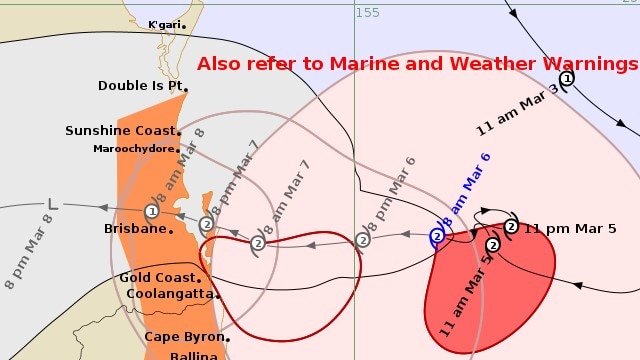 Cyclone Alfred's path as of Thursday morning. Picture: Bureau of Meteorology