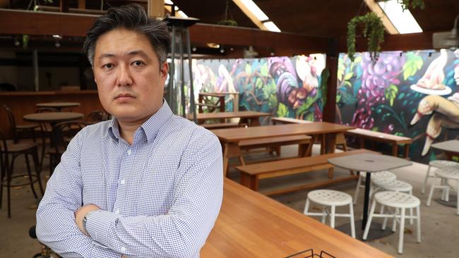 Steve Seung who has locked the doors to the Caxton St restaurant Enzo &amp; Sons. He’s now on the hunt for a new tenant and says the venue is basically ready to open. Picture: Liam Kidston.