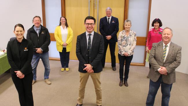 Cr Kirstie Schumacher, Deputy Mayor Gavin Jones, Cr Danita Potter, Member for Maranoa David Littleproud, Cr Scott Henschen, Cr Roz Frohloff, Cr Kathy Duff and Mayor Brett Otto. Photo: Laura Blackmore