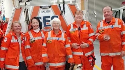 Wayne Hearps, pictured far right, has been a volunteer with the Glamorgan Spring Bay SES unit for the past 25 years. Picture: Facebook.