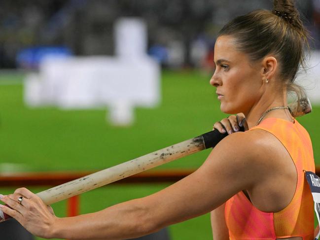 Australia's Nina Kennedy prepares to compete in the Women's Pole Vault final of the Memorial Van Damme Diamond League athletics finals at the Roi Baudouin Stadium in Brussels on September 14, 2024. (Photo by NICOLAS TUCAT / AFP)