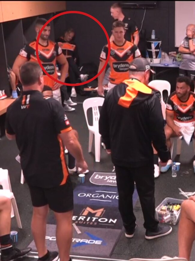 Justin Pascoe in the Tigers sheds “flicking through his phone’’.
