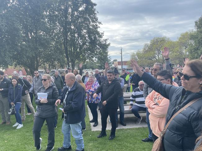 Dozens of home and landowners held a public meeting in Wonthaggi on Saturday, where they addressed their concerns of the overlay. Picture: Jack Colantuono