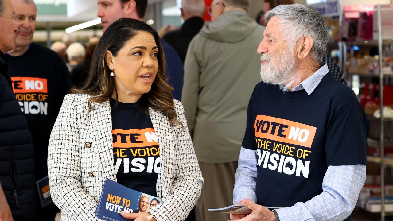 Senator Jacinta Nampijinpa Price campaigning for the No vote at the Marden Shopping centre on October 4. Picture Kelly Barnes