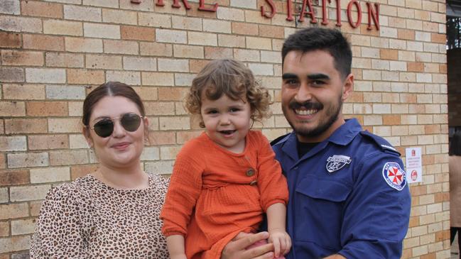 PROUD FAMILY: Paramedic Lachlan Young was joined by wife Natalie and daughter Myra when he was reunited with Alstonville resident Greg Apps and his wife Robyn during a heartfelt catch up with the private citizens, paramedics and community first Responders from Fire &amp; Rescue who saved his life after he suffered a cardiac arrest on December 22, 20220. Photo: Alison Paterson