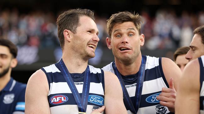 Tom Hawkins played through pain to be a key part of the Cats 2022 premiership. Picture: Mark Stewart