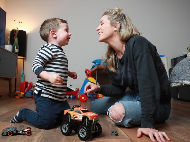 Dee Behan and her son Max, 2, enjoy some playtime at their home at St Peters, Sydney. Picture: John Feder