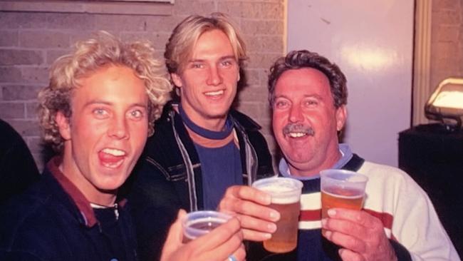 Nathan Hedge, Chris ‘Davo’ Davidson and Greg Hedge in 1997. Picture: Supplied.