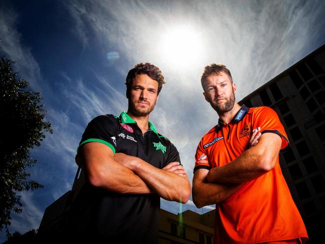 Melbourne Stars paceman Nathan Coulter-Nile takes on the Perth Scorchers’ Andrew Tye on Saturday. Picture: Mark Stewart