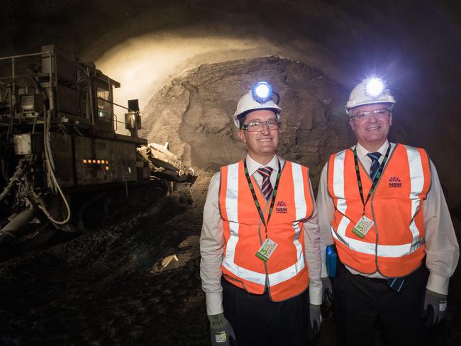 Berowra MP Julian Lesser and Finance Minister Mathias Cormann, inside the NorthConnex site. Picture: Julian Andrews