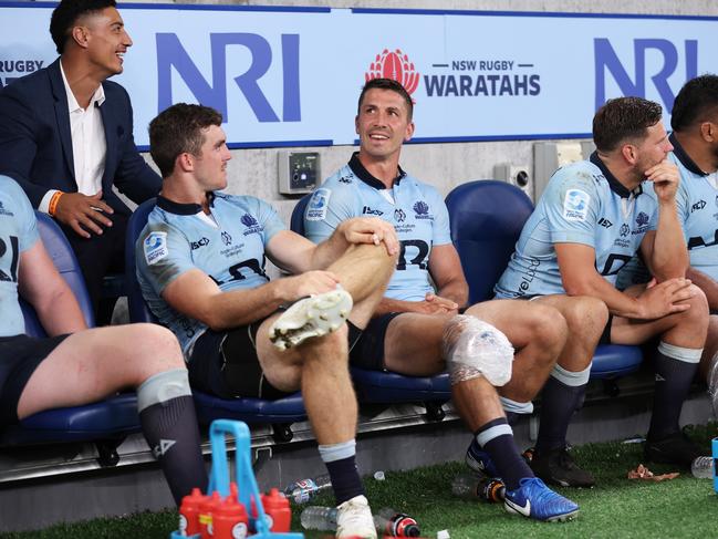 Waratahs captain and halfback Jake Gordon sits on the bench, Picture: Getty Images