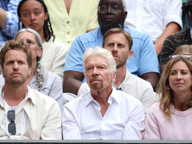 Richard Branson and his children, Sam and Holly, watch the Ladies' Singles first round match between Emma Raducanu of Great Britain of Renata Zarazua of Mexico. Picture: Clive Brunskill/Getty Images