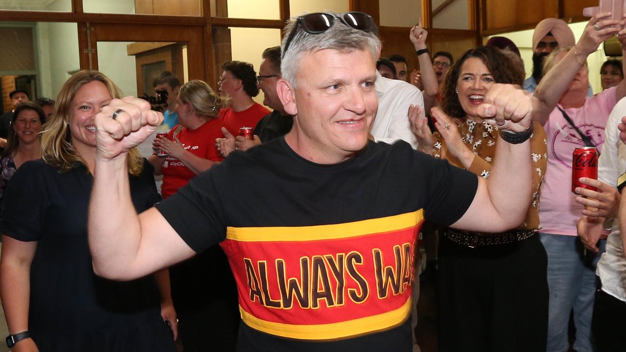 South Barwon MP Darren Cheeseman celebrating after securing the seat at the 2022 state election. Picture: Mark Wilson.