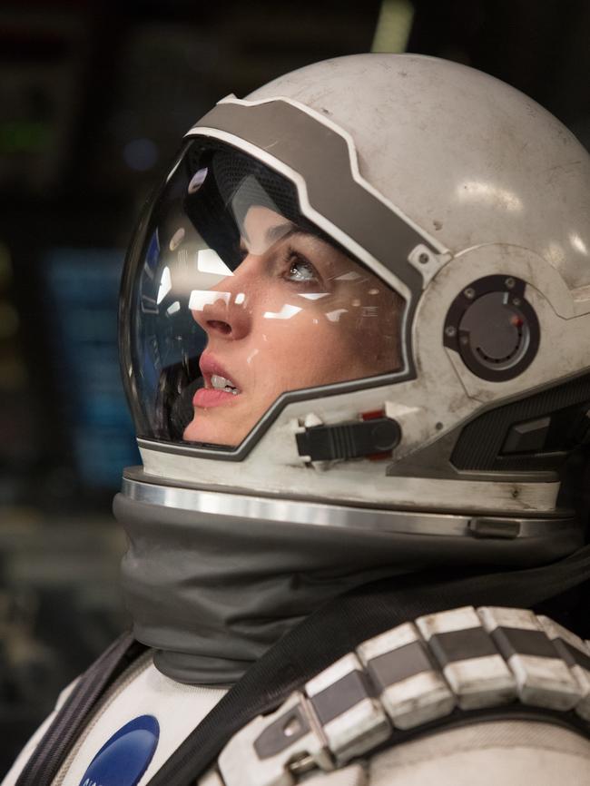 Anne Hathaway suited up in interstellar. Picture: Melinda Sue Gordon (Paramount Pictures)