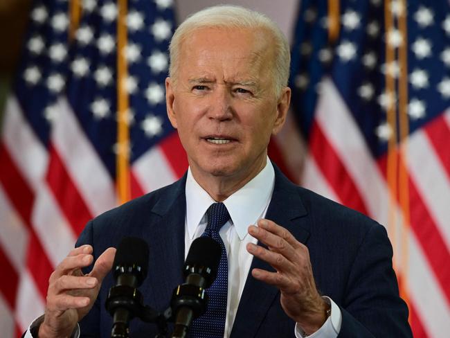 (FILES) In this file photo taken on March 31, 2021 US President Joe Biden speaks in Pittsburgh, Pennsylvania. - Biden will host Japan's prime minister Yoshihide Suga in Washington on April 16, the US administration said on April 2, 2021. Suga will be the first foreign leader received at the White House by Biden, who so far has held only virtual meetings with top government officials from other countries. (Photo by JIM WATSON / various sources / AFP)