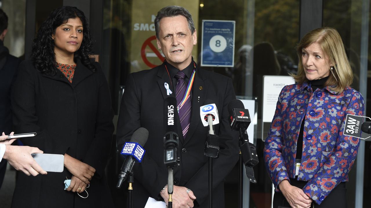 Crossbench MPs Samantha Ratnam, Andy Meddick, and Fiona Patten. Picture: Andrew Henshaw