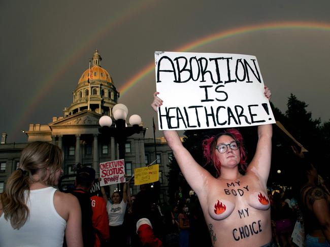 Jenna Seiss of Boulder, Colorado, protests outside the Colorado state capitol after the overturning of Roe Vs. Wade by the US Supreme Court. Picture: AFP