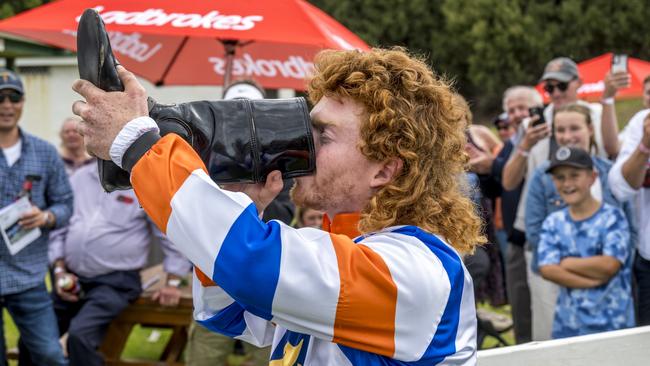 Larrikin jockey Thomas Doyle became famous after winning the Miners Rest Cup. Picture: Rob Burnett Photography.