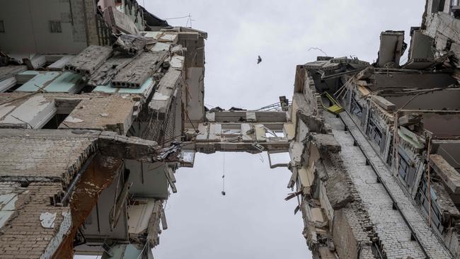 A destroyed governor’s building in Mykolaiv, Ukraine. Picture: AFP