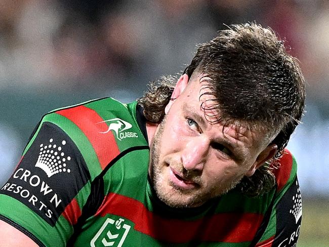 SUNSHINE COAST, AUSTRALIA - JULY 21: Jai Arrow of the Rabbitohs looks dejected after his team loses the round 21 NRL match between South Sydney Rabbitohs and Brisbane Broncos at Sunshine Coast Stadium on July 21, 2023 in Sunshine Coast, Australia. (Photo by Bradley Kanaris/Getty Images)