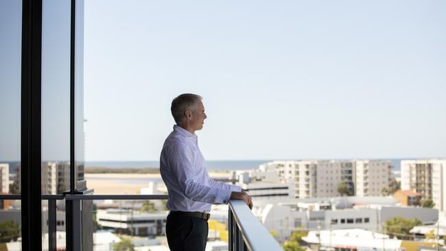 LPE chief executive Damien Glanville overlooks the Maroochydore CBD from his top-floor office. Picture: Cade Mooney