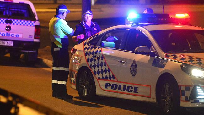 A group of juveniles armed with knives allegedly lead police on a chase across the city, stealing a car and smashing into another tonight. A Queensland Police Service spokeswoman confirmed a car was first stolen on Flinders St about 7.15pm. Police and a tow truck also attended an incident on the corner of Ingham Service Road and Sturt Street (PICTURED).  PICTURE: MATT TAYLOR.