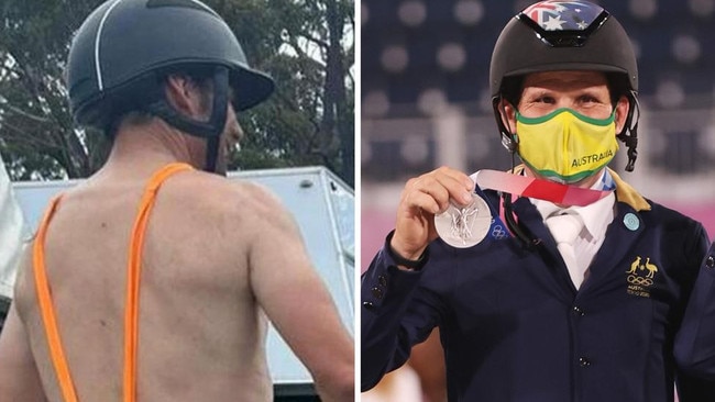 Olympian Shane Rose in his mankini and more traditional equestrian attire.