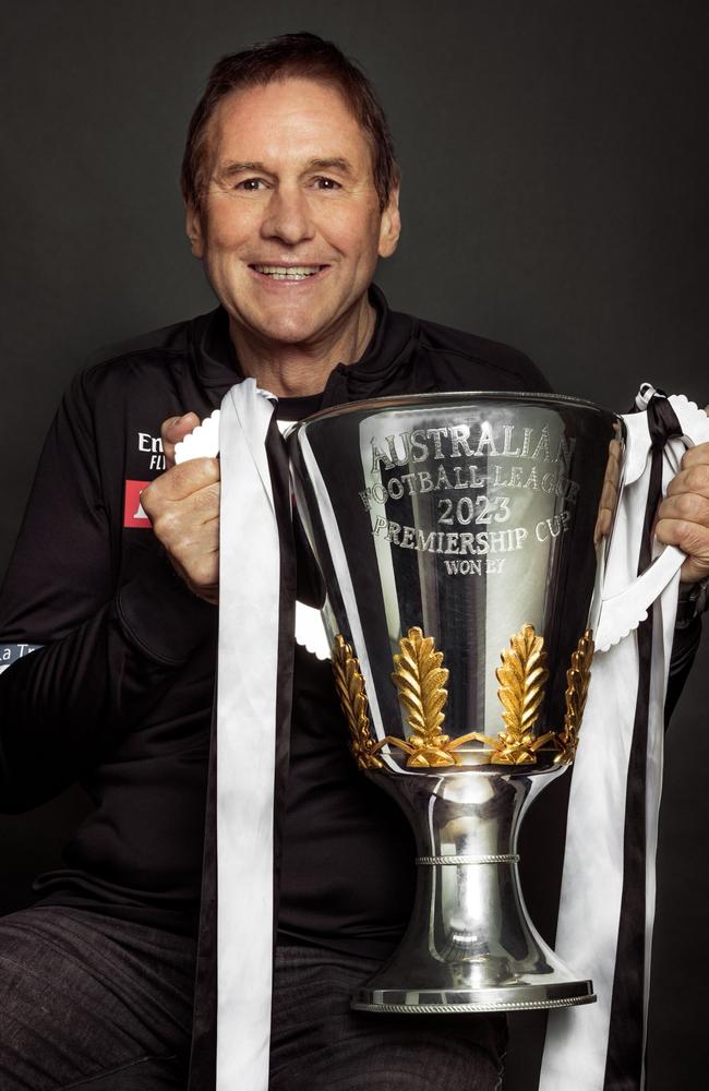 Collingwood president Jeff Browne with the 2023 premiership cup. Supplied