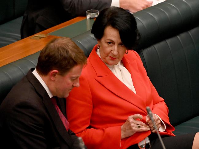 Former deputy premier Vickie Chapman in the lower house in Parliament House with former speaker Josh Teague. Picture: NCA NewsWire / Naomi Jellicoe