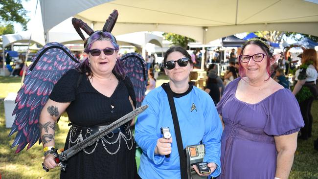 Townsville Medieval and Fantasy Festival 2024 at Cluden. Melanie Lester, Rebekah Crozier and Toni-Lee Munro. Picture: Evan Morgan