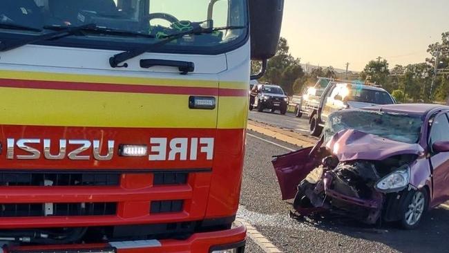 The scene of the crash on the Capricorn Highway, Blackwater. Picture: QPS