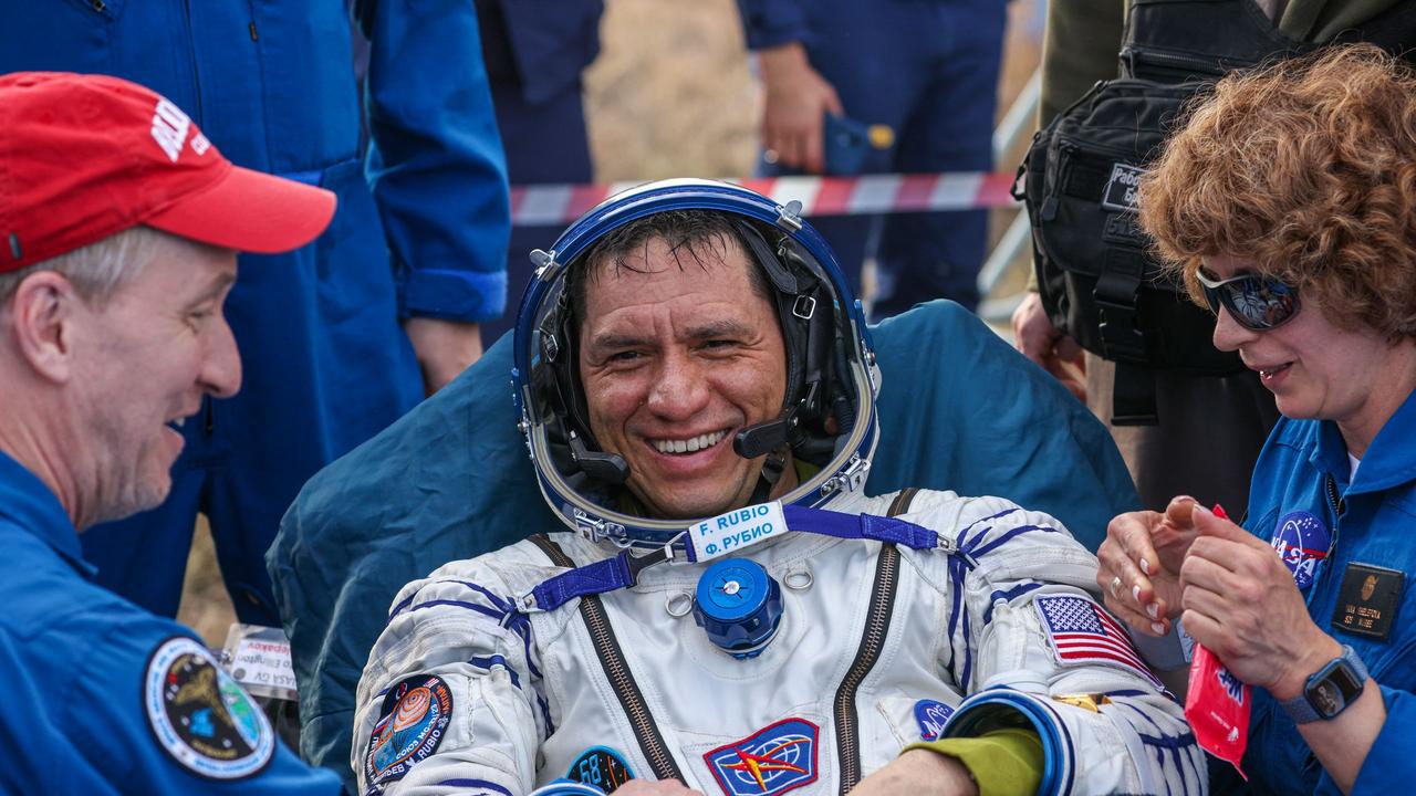 Frank Rubio landing back on earth after his time in space. Picture: Handout/Roscosmos/AFP/NASA/Bill Ingalls