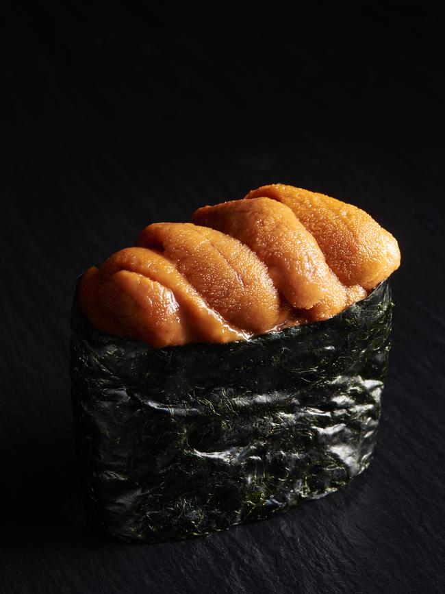 Sushi is presented one piece at a time at Minamishima. Picture: Supplied