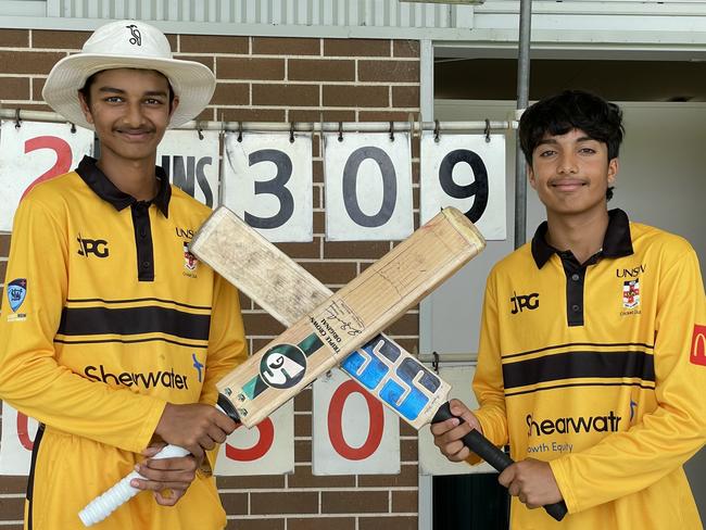 Record breakers: (L-R) Neel Patel and Nirav Sharma for UNSW after their stand of 279 against Bankstown at Kelso Park North in R3 of the Green Shield. Picture: Jason Hosken, NewsCorp – NewsLocal