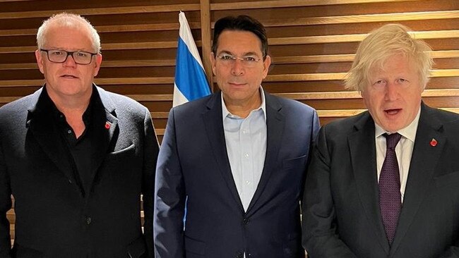 Image taken today of Scott Morrison, Danny Danon and Boris Johnson in Israel.