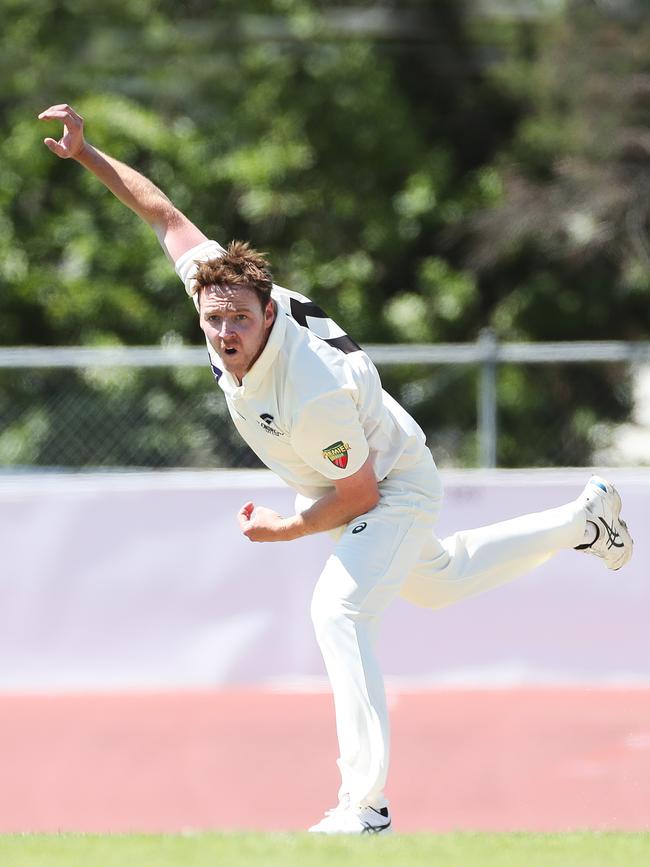 Glenorchy’s James Bowen bowling. Picture: NIKKI DAVIS-JONES